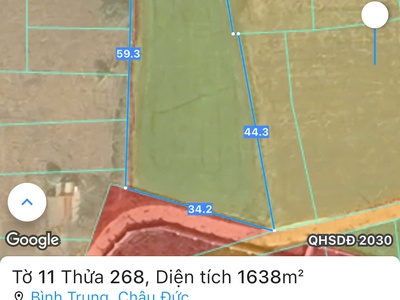 Bình trung 1638m2 34m dg bê tông dân cư san sát 770tr hết sổ 0