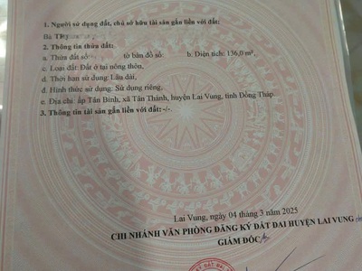 Bán nhà sổ hồng ấp tân bình, tân thành, lai vung, đồng tháp. dt 136m2, 2pn, giá chỉ 1.1 tỷ. 1