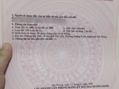 Siêu phẩm mặt đường bùi phổ   180m    ngang 6m   giá hiếm khu trung tâm dương kinh  zalo 0567 222 0