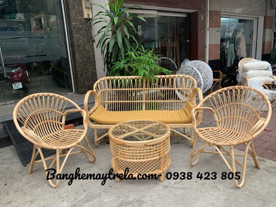 Bàn ghế sofa mây tay cuộn 3