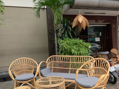 Bàn ghế sofa mây tay cuộn 4