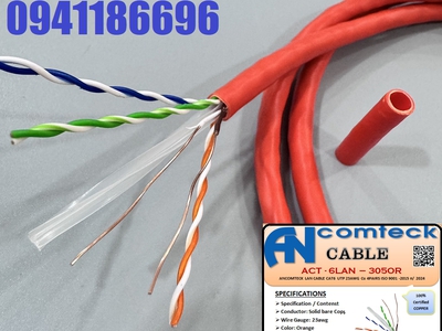Dây cáp mạng Cat6 UTP lõi đồng nguyên chất chuẩn 23AWG chính hãng Ancomteck ACT-6LAN-305OR màu CAM 1