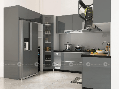 Tủ Bếp Gỗ MDF Phủ Acrylic Bóng Gương Chữ U 1