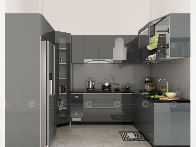 Tủ Bếp Gỗ MDF Phủ Acrylic Bóng Gương Chữ U 0