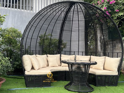 Sofa mây nhựa mái vòm QD - 755 không gian thư giãn phong cách resort cho sân vườn và hồ bơi 0
