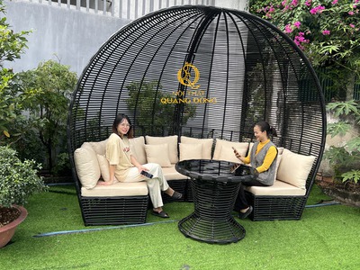 Sofa mây nhựa mái vòm QD - 755 không gian thư giãn phong cách resort cho sân vườn và hồ bơi 3