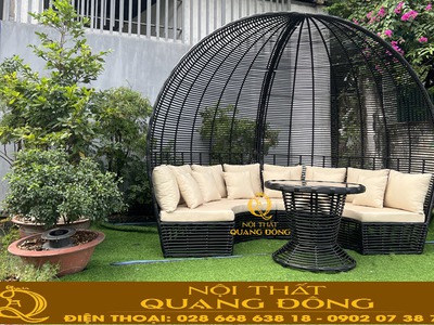 Sofa mây nhựa mái vòm QD - 755 không gian thư giãn phong cách resort cho sân vườn và hồ bơi 4