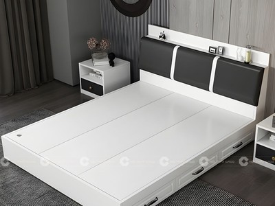 Giường Ngủ Gỗ Công Nghiệp Dạng Hộp Bọc Nệm Đầu Giường 1