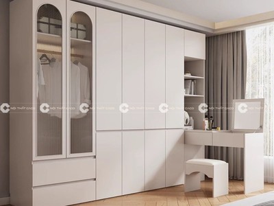 Tủ Quần Áo TAM078 Cánh Kính Vòm Tích Hợp Bàn Trang Điểm 0