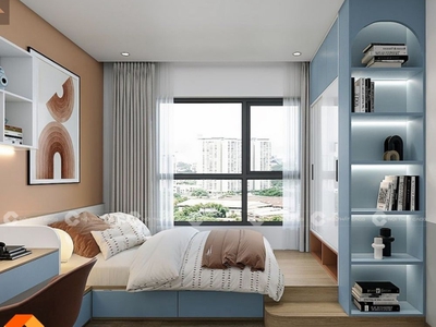 Combo Giường Tủ Gỗ Công Nghiệp Màu Xanh Phối Trắng Đẹp Tinh Tế 0