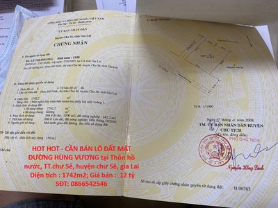 Hot hot - cần bán lô đất mặt đường hùng vương tại thôn hồ nước, tt.chư sê, huyện chư sê, gia lai 0