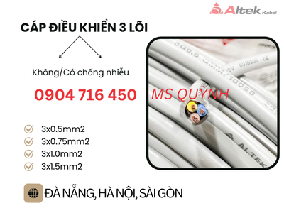 Cáp điều khiển, tín hiệu, thang máy 3x0.5, 3x0.75, 3x1.0 Altek Kabel 1