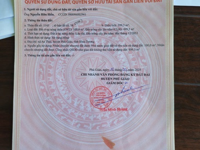 Bán đất lô góc dt: 599,5m2 sẵn sổ giá cực tốt tại   507, xã an thái, huyện phú giáo, bình dương 1