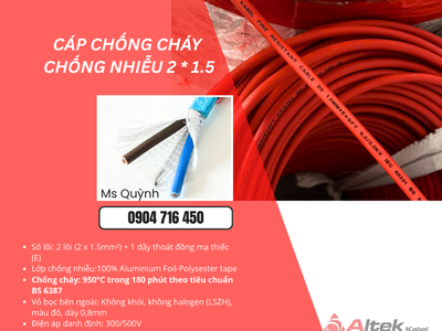 Dây tín hiệu chống cháy chống nhiễu 2x1.5mm2 Altek Kabel 0