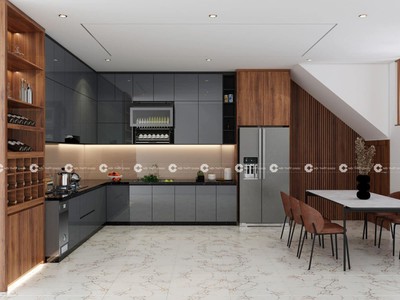 Tủ Bếp Gỗ Công Nghiệp MDF Phủ Melamine Chữ L 2