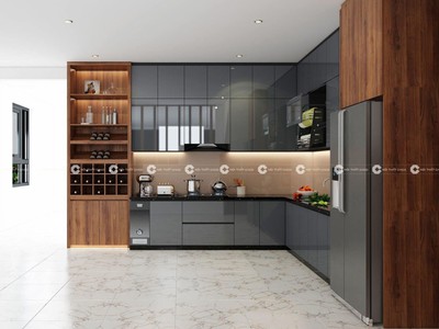 Tủ Bếp Gỗ Công Nghiệp MDF Phủ Melamine Chữ L 1