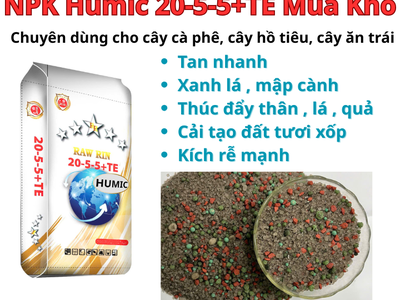 Phân bón npk humic mùa khô 20-5-5   TE . Giá tại nhà máy 0
