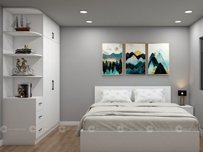 ComBo Phòng Ngủ Gỗ Công Nghiệp MDF Màu Trắng Tối Giản 2