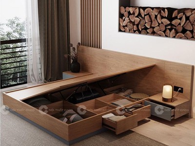 Giường Ngủ Gỗ Công Nghiệp Đẹp Có Hộc Kéo Hiện Đại 2