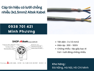 Cáp tín hiệu có lưới chống nhiễu 3x1.5mm2 chính hãng Altek Kabel hỗ trợ giao toàn quốc 1