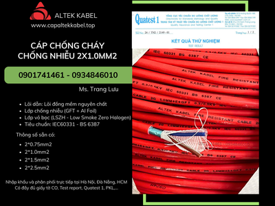Cáp tín hiệu báo cháy 2x1.0 chống cháy chống nhiễu Altek Kabel 1