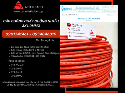 Cáp tín hiệu báo cháy 2x1.0 chống cháy chống nhiễu Altek Kabel 3