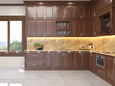 Tủ Bếp Gỗ Sồi Tự Nhiên Thiết Kế Chữ L Sang Trọng, Hiện Đại 1