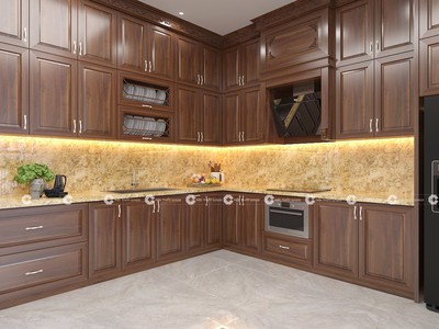 Tủ Bếp Gỗ Sồi Tự Nhiên Thiết Kế Chữ L Sang Trọng, Hiện Đại 0