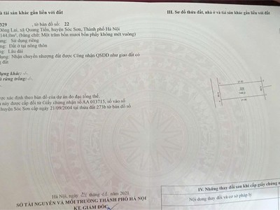  bán đất ở quang tiến   sóc sơn  ô tô vào  144m   26,5tr/m   0