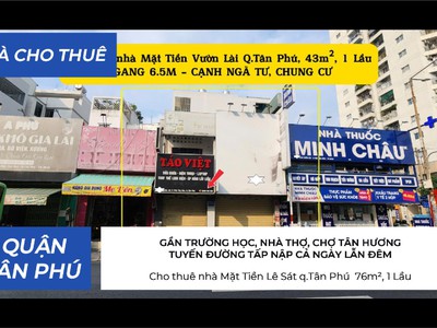 Cho thuê nhà mặt tiền vườn lài q.tân phú 43m - cạnh ngã tư, chung cư- 18triệu 0