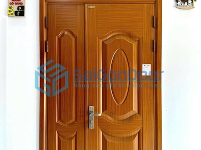 Cửa thép vân gỗc 2 cánh lệch 1