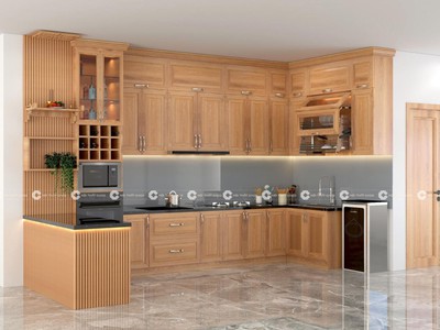 Tủ Bếp Gỗ Sồi Tự Nhiên Bền Đẹp Sản Xuất Theo Yêu Cầu 0