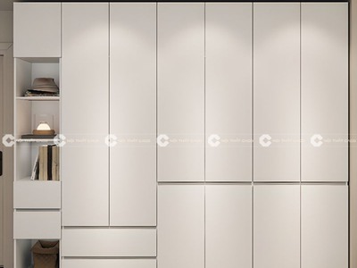 Tủ Quần Áo TAM071 Màu Trắng Kèm Kệ Góc Sang Trọng 0