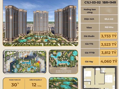 Chính chủ cần bán cc masteri trinity square, dt 60,4 m2, 2pn, 2wc, văn giang, hưng yên 3