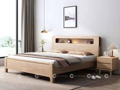 Giường Ngủ Gỗ Tự Nhiên Chân Thấp Phong Cách Mới 2