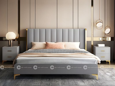 Giường Ngủ Gỗ Công Nghiệp Bọc Đầu Nệm Chân Cao Hiện Đại 1