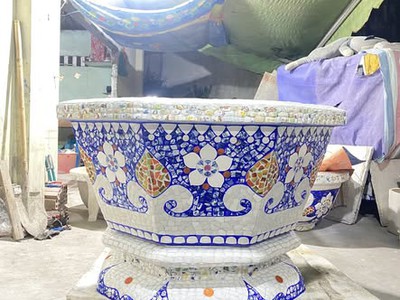 Chậu khảm miểng - đắp cẩn chén dĩa 6