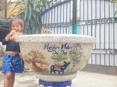 Chậu khảm miểng - đắp cẩn chén dĩa 8