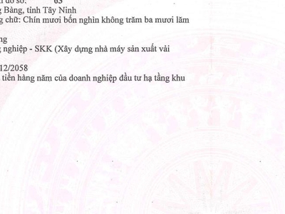 Bán đất công nghiệp KCN THÀNH THÀNH CÔNG 94.035m 2