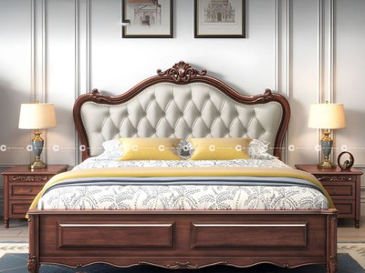 Giường Ngủ Gỗ Sồi Tự Nhiên Phong Cách Cổ Điển 1