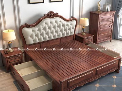 Giường Ngủ Gỗ Sồi Tự Nhiên Phong Cách Cổ Điển 2