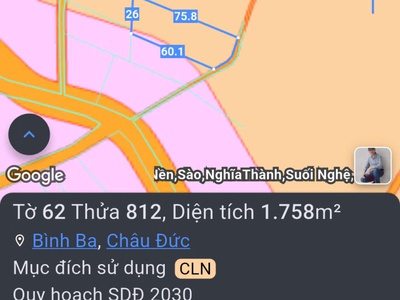 Chủ cần bán lô đất xã bình ba, châu đức - bà rịa vũng tàu - diện tích ngang 26 x 68m cn 1758m2 - 1