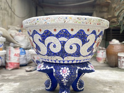 Chậu hoa   chậu cảnh   chậu hoa khảm miễng chén dĩa, ghép sành sứ   chậu to 9