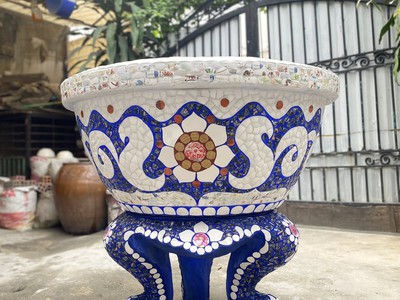 Chậu hoa   chậu cảnh   chậu hoa khảm miễng chén dĩa, ghép sành sứ   chậu to 13