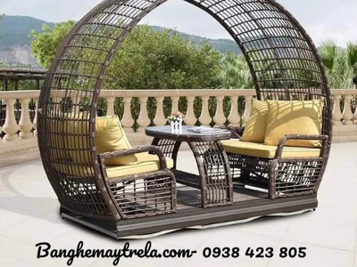 Bàn ghế mây nhựa ngồi ngoài trời 0