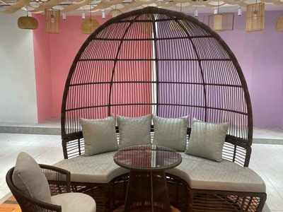 Bàn ghế mây nhựa ngồi ngoài trời 2