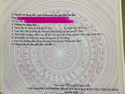 BÁN ĐẤT MẶT TIỀN ĐƯỜNG ĐẠI NAM   TP HUẾ   Vị trí kinh doanh đắc địa bậc nhất khu Đại Nam 3