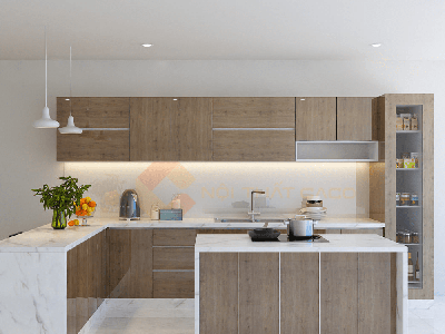 Tủ Bếp Gỗ Công Nghiệp MDF Phủ Acrylic Có Bàn Đảo Hiện Đại 1