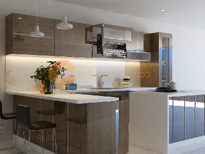 Tủ Bếp Gỗ Công Nghiệp MDF Phủ Acrylic Có Bàn Đảo Hiện Đại 0