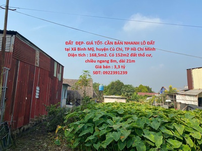 Đất  đẹp- giá tốt- cần bán nhanh lô đất tại xã bình mỹ, huyện củ chi 0